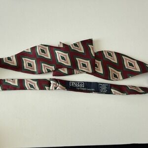 VTG Polo Ralph Lauren Adjustable Bow Tie Red Geometric Pattern Silk Made In USA